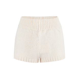 MosesQueen魔西女王奶白色针织短裤秋冬外穿高腰阔腿直筒休闲靴裤