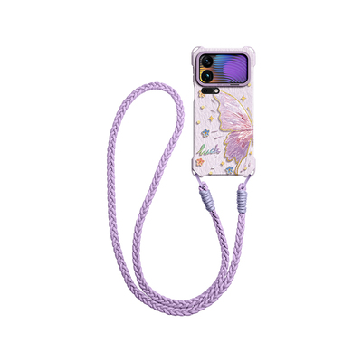 油画底半边蝴蝶斜挎绳硅胶手机壳