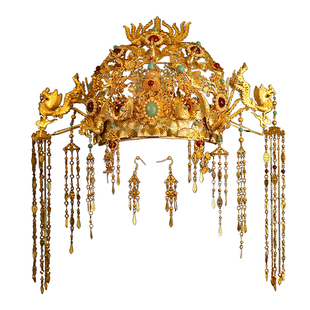 汉服婚礼金冠高端新娘饰品古风明制婚嫁大婚头饰凤冠霞帔原创设计