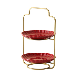 中式手提双层水果盘零食蛋糕订婚宴布置甜品摆台展示架结婚糖果盘