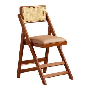 中古风可折叠吧台椅家用餐厅椅子实木高脚凳日系藤编靠背椅酒吧凳