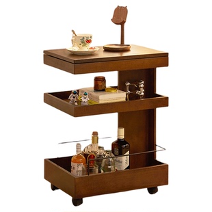 实木边几可移动餐车小推车沙发家用大容量零食置物架餐边柜床头柜