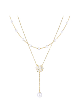 金色山茶花叠层珍珠款项链女2026