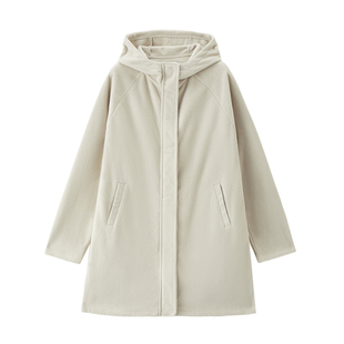 佐丹奴摇粒绒外套女秋冬新款抓绒插肩宽松中长款连帽夹克13375791