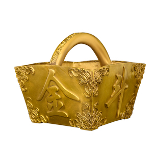 纯黄铜日进斗金摆件铜斗升子聚财米斗聚宝盆八方来财玄关客厅装饰