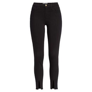 香港代购FRAME黑色牛仔修身小脚高弹力前开衩九分紧身裤秦岚同款