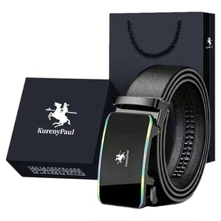 保罗正品男士真皮皮带自动扣商务休闲腰带黑色