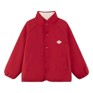 左西童装男童羊羔绒外套2025新款儿童新年棉服两穿暖绒立领厚棉衣