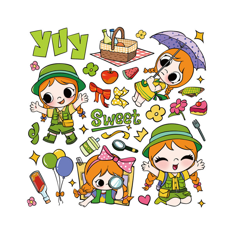 野餐小玉浮雕贴纸5D立体卡通