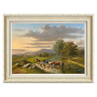 风色 牧场归来 美式乡村田园客厅餐厅风景油画版画走廊牛群装饰画