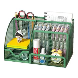 金属笔筒创意简约文具收纳笔桶桌面摆件简约办公用品笔筒收纳盒学生桌面收纳办公室可爱大容量多功能网格笔插