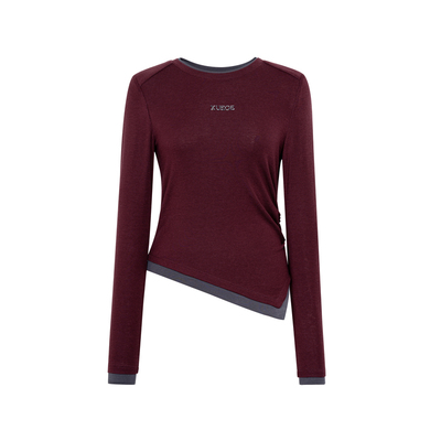 XG雪歌撞色正肩上衣女2026春款抽褶修身显瘦打底T恤XL101007A115