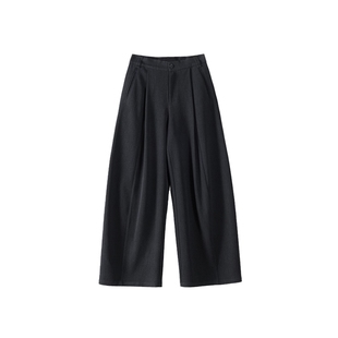 AS质感阔腿裤女26春季新款竖条纹暗肌理微弹褶裥修饰腿型宽松长裤