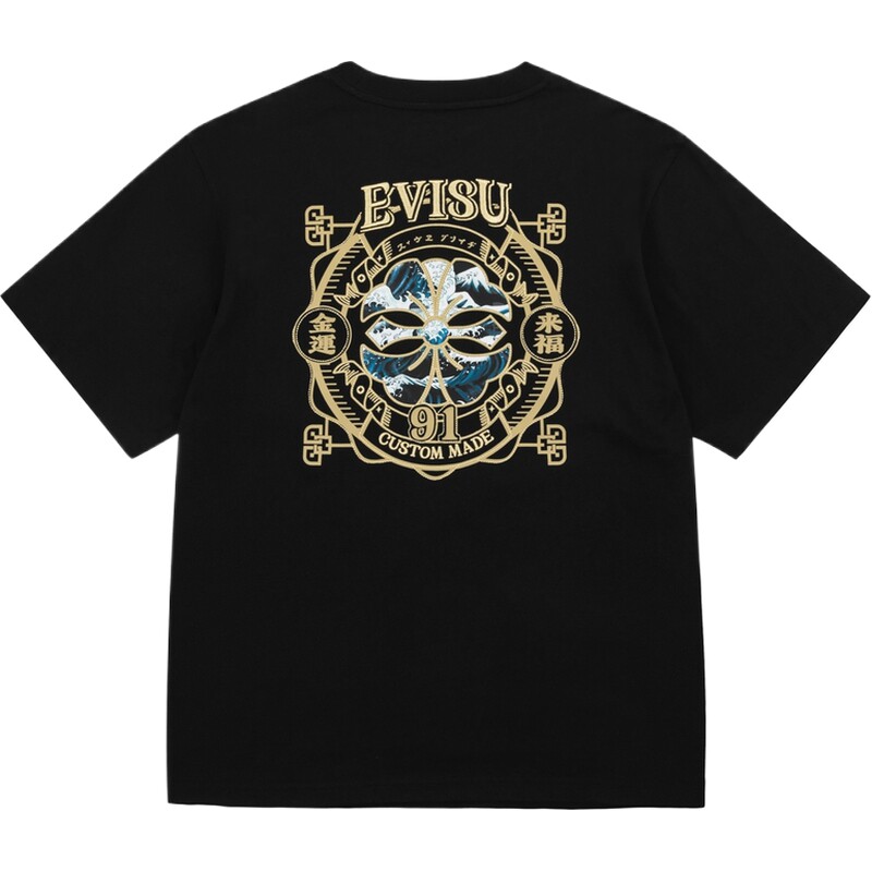 EVISU福神男金色印花家花短袖T恤