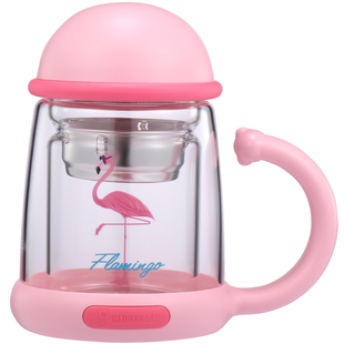 杯具熊双层防烫玻璃杯耐高温过滤花茶杯子带手柄老师办公创意水杯