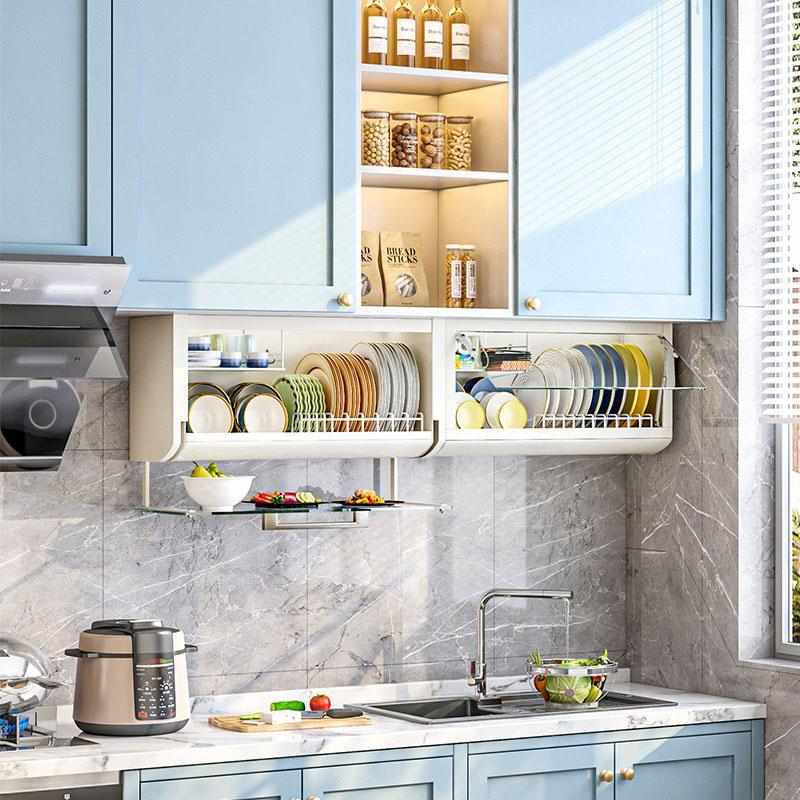 厨房碗柜置物架碗碟收纳盒壁挂式吊柜下方碗架放碗筷沥水架免打孔