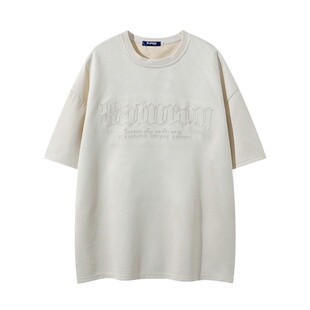 NOONOZ夏季重磅刺绣麂皮绒短袖T恤男宽松美式潮牌情侣百搭半袖tee