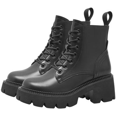 华耐马丁靴女款2025新款秋冬英伦风黑色短靴厚底增高粗跟靴子加绒