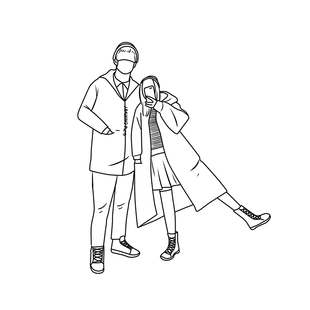 手绘无脸情侣头像定制简笔画黑白线条绘画手稿纹身图制作稿似颜绘