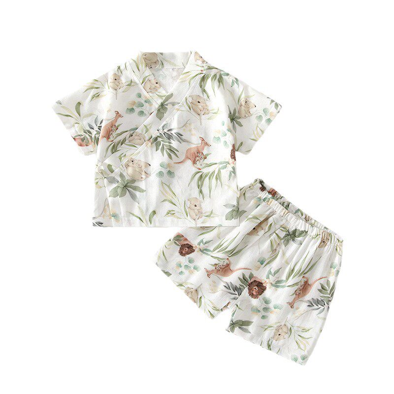 夏季婴儿竹纤维纱布空调服套装
