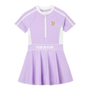 UPF50+防晒PawinPaw卡通小熊童装夏女童连体泳衣泳帽两件套