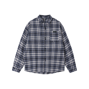 FORNINES磨毛格子衬衫男女潮牌春季上衣复古内搭格纹长袖衬衣外套