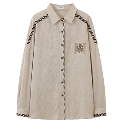 ICE DUST【亚麻锁边绳绣衬衫】设计师品牌 no退可换