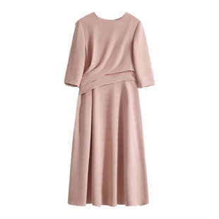 胖mm法式收腰捏褶连衣裙女夏显瘦设计感中袖大码高级感礼服中长裙