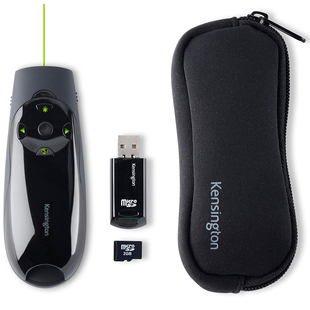 美国Kensington 72427演示器绿光PPT翻页笔教鞭带悬空鼠标含8G存储清晰大光点会议室投影幕布演讲