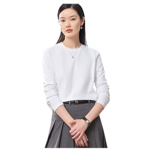 张弛有度原生T情侣装长袖T恤女简约基础款圆领显瘦白色内搭24831