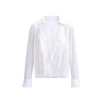 JCAESAR WOMEN 交领罩衫 打褶衬衫领设计 门襟带扣可调节开叉深度