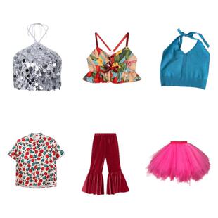 儿童复古港风演出服女童花吊带喇叭裤套装8090年代走秀爵士舞蹈服