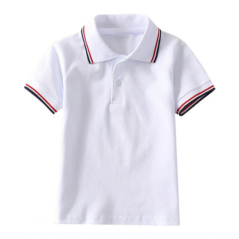 夏季短袖校服男女童白色纯棉polo衫中小学生浅蓝色班服军训开学