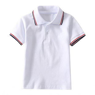 夏季短袖校服男女童白色纯棉polo衫中小学生浅蓝色班服军训开学