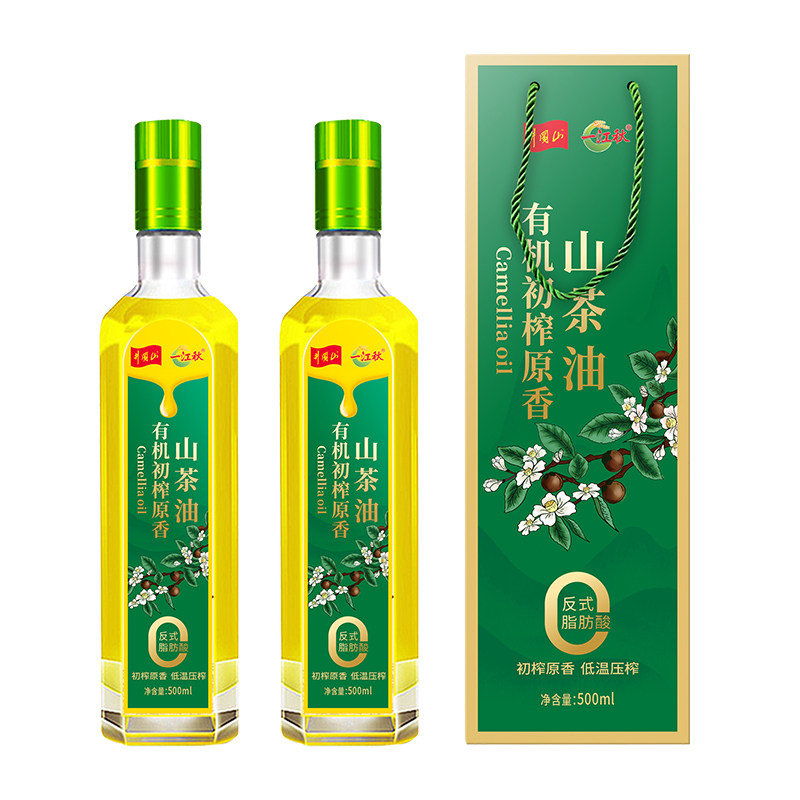 一江秋礼盒装有机初榨原香山茶油500ML*2瓶江西特产农家木油送礼
