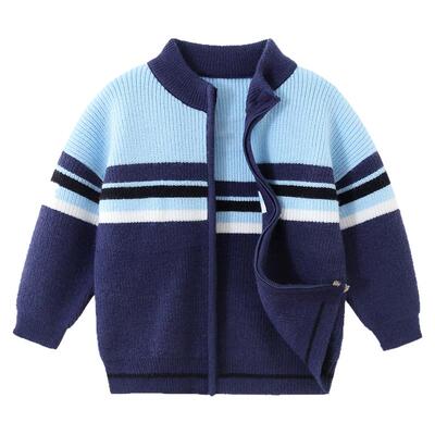 男童加绒毛衣外套拉链开衫棉衣服