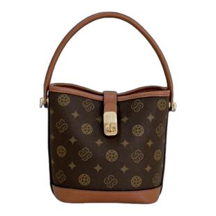 优草坊女包2026新款休闲老花水桶包通勤手提包高级感单肩斜挎包潮