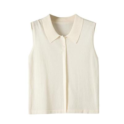 晚白翻领高弹内搭无袖针织衫