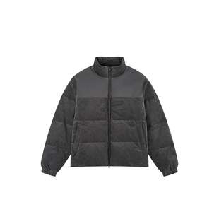 华人青年灯芯绒拼接羽绒服男女同款冬季休闲简约保暖白鸭绒外套