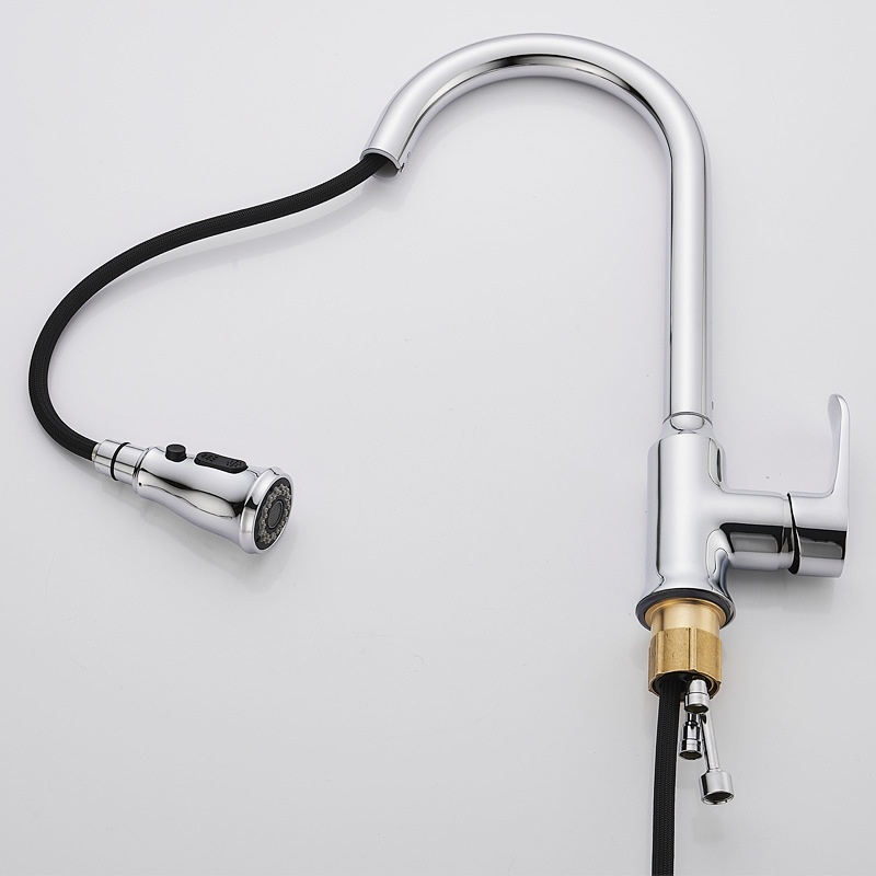 黄铜抽拉厨房旋转水龙头水槽万向可伸缩冷热龙头家用宝塔菜盆龙头