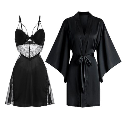 睡衣冰丝春夏性感带胸垫睡裙套装