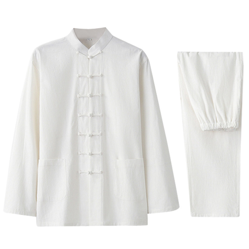 纯棉老粗布男士唐装睡衣汉服全棉纯白家居服套装春秋分体特价包邮