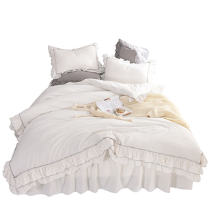 法式纯棉白色全棉100床上用品四件套ins床单被套公主风床裙少女心