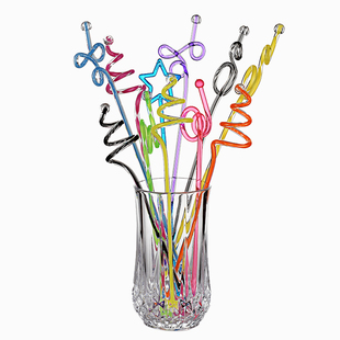 创意塑料搅拌棒长柄调汁调酒棒鸡尾酒奶茶果汁彩色亚克力艺术搅棒