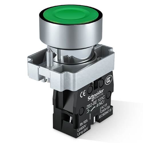 议价施耐德按钮开关平头自复位点动式22mm启动绿色金属XB2BA31C/4