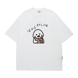 周深同款GUUKA&matsui联名小狗重磅纯棉短袖t恤男生 半袖落肩上衣