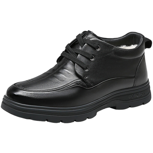 蜘蛛王男棉鞋2025冬季新款羊毛真皮高帮加绒棉皮鞋保暖中年爸爸鞋