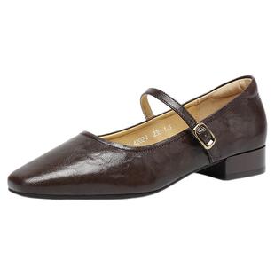 星期六法式玛丽珍尖头一字带浅口小单鞋黑色女鞋子春季配裙子女款