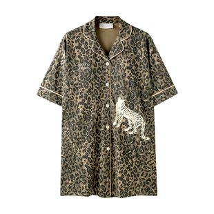 曼系“轻松小资”睡裙女夏季薄款豹纹高级感气质带胸垫七分袖短裙