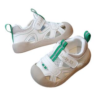 婧麒宝宝凉鞋夏季新款男童女童防滑软底婴儿鞋镂空网面透气机能鞋